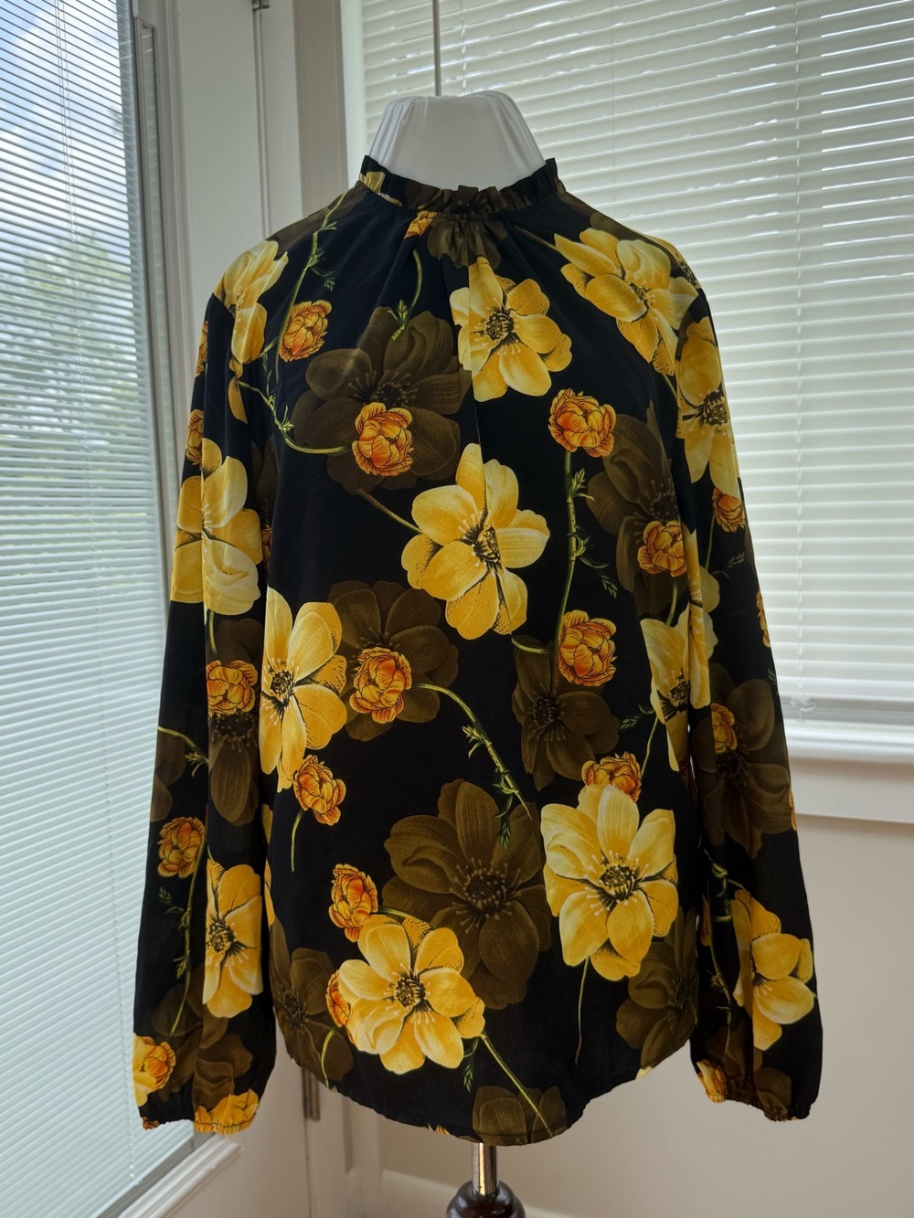 Gorgeous Fall Floral High-Neck Women's Blouse Top